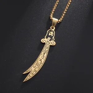 Collier épée islamique Imam Ali Zulfiqar pour hommes et femmes, amulette musulmane, bijoux en acier inoxydable, cadeau