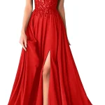 Robe de bal longue en mousseline de soie, avec des Appliques en dentelle scintillante, col en v, bretelles Spaghetti, robe formelle avec fente, robes de soirée