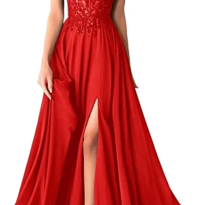 Robe de bal longue en mousseline de soie, avec des Appliques en dentelle scintillante, col en v, bretelles Spaghetti, robe formelle avec fente, robes de soirée