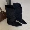chaussures plates femmes bottes hautes daim bout pointu chaussures de créateur hiver robe de luxe femme 2025 nouvelle mode sexy chelsea botas de mujer