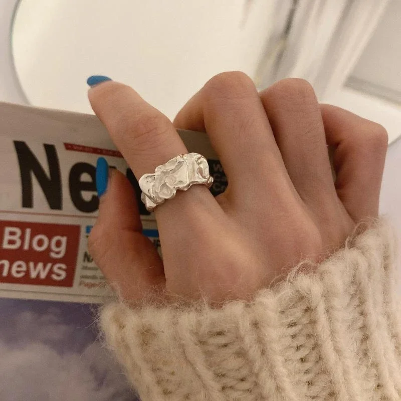 Bague couleur argent pour femmes, mode créative irrégulière en métal géométrique ouvert, tempérament de fête, bijoux Vintage, cadeau pour filles