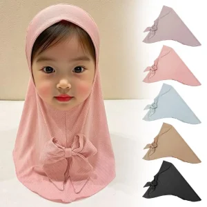 Chapeau de culte à rayures verticales pour filles musulmanes, accessoire d&rsquo;été pour enfants de 2 à 6 ans, Type de tissu