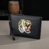pochette homme tête de tigre tricot pochette brodée en cuir pu souple noir téléphone sac à main mode homme affaires enveloppe pochette