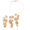 ensemble de boucles d'oreilles et collier pour femmes, pendentif feuille de ginkgo, esthétique et élégant, ensemble de bijoux romantiques avec pompon de mariée, accessoires de cou de fête