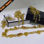 Ensemble de bijoux fins luxueux en cristal de couleur jaune, collier en cristal de Zircon, boucles d&rsquo;oreilles, Bracelet, breloques pour femmes, accessoires de mariage