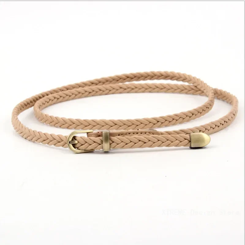 102cm ceinture en cuir tressé femmes ceinture de taille mince noir rouge blanc rose dames pu bracelet en cuir boucle ardillon femmes ceintures