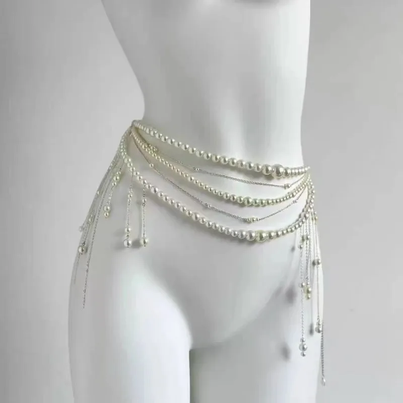 Chaîne de taille multicouche en perles pour femmes, mode rétro Y2K, ceinture de styliste, personnage de jouant, vêtements, accessoires, ceintures de fête