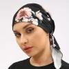 hijab musulman pour femme, écharpe de tête pour la perte de cheveux, chapeau de chimio, turban à fleurs noires, bandana rond pré noué, vêtements de sauna
