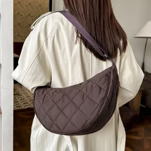 Sac de ceinture demi-lune, sac à bandoulière de couleur unie, sacs à bandoulière de grande capacité, sacs de voyage portables à carreaux en Nylon pour les déplacements quotidiens