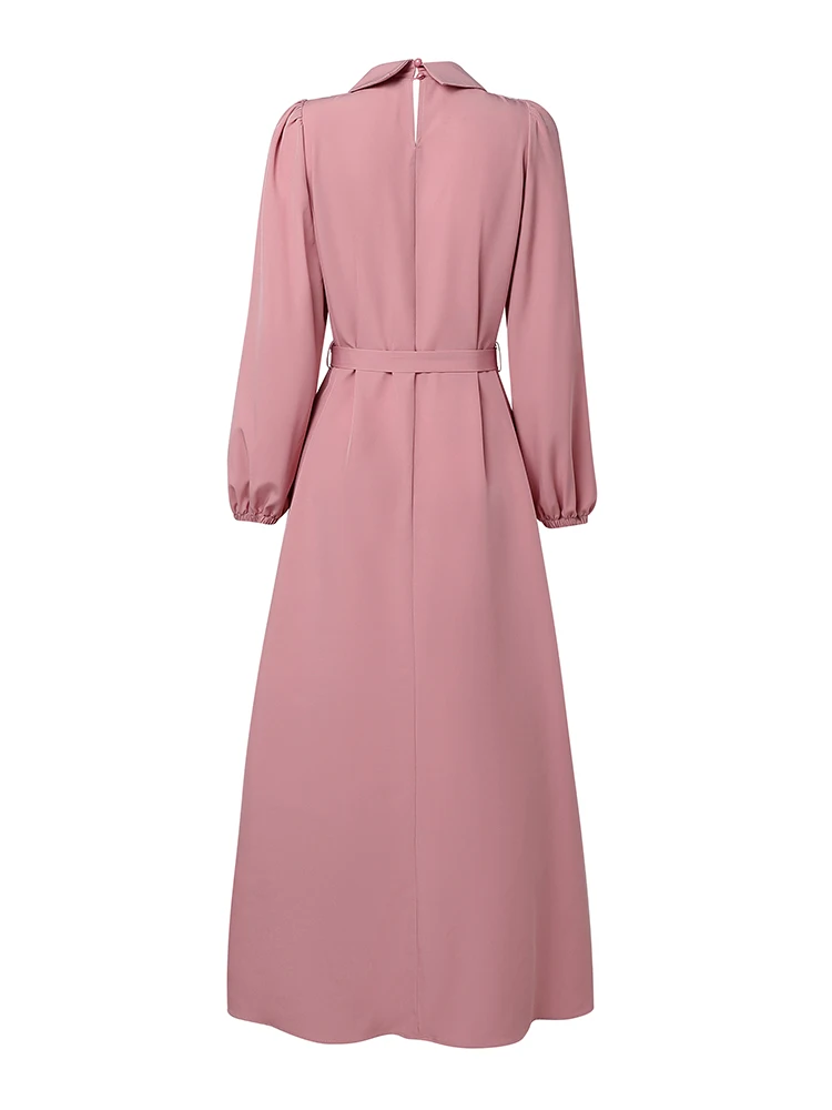 robe musulmane élégante abaya zanzea femmes 2025 robes d'automne longue lanterne manches plissée robe d'été ceinturée robe femme robe de soirée