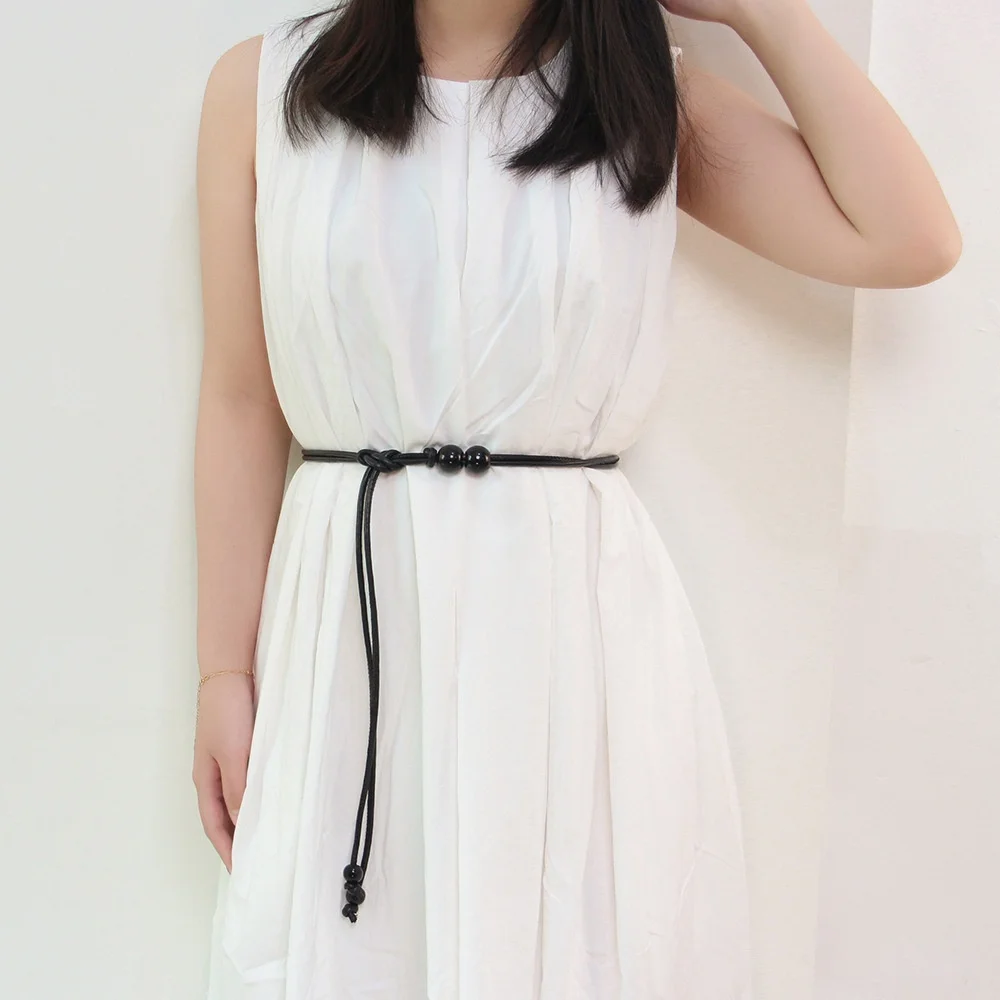 Ceinture fine en corde de taille pour femmes, Style ethnique, corde en cuir perlée, chemise habillée, décoration polyvalente à la mode, ceinture de taille réglable