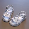 sandales plissées simples pour enfants, sandales d'été beige argent pour filles, sandales décontractées d'école, polyvalentes, mode gladiateur, sandales de plage pour enfants