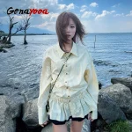 Genayooa – ensemble deux pièces de Style coréen, chemise à carreaux et jupe trapèze Y2k, tenue japonaise Fairycore pour femmes, costumes pour filles électroniques