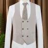 costume trois pièces beige gris pour hommes, élégant, coupe cintrée, formel, bureau et loisirs, banquet, ensemble de marié, robe de mariée