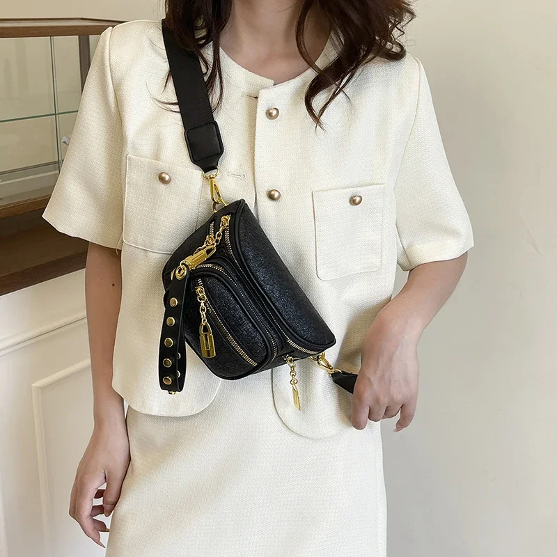 Sac de taille noir grande capacité, sac de poitrine antivol pour femmes, sac de selle de styliste en cuir Pu, sacs à ceinture banane