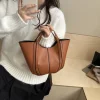 sac à bandoulière seau vintage pour femmes, petit sac à main fourre tout de couleur unie