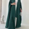 abaya plissé musulman pour femmes, cardigan à manches chauve souris, trench coat solide, col rabattu, dubaï, grande taille, manteau de luxe pour femmes