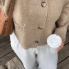 cardigan élégant à col rond pour femme, simple boutonnage, poches plus chaudes, manches longues, pull dame, mode automne 2025, nouveaux vêtements d'extérieur pour femmes