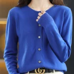 Cardigans courts à simple boutonnage pour femmes, pull à col rond, tricots minces pour dames, monochromatique, coréen, automne, hiver, 2024