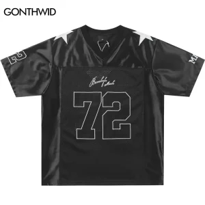 Hommes Jersey T-Shirt Y2K Vintage Brodé Étoile Patchwork Sport T-Shirt Hip Hop Harajuku Décontracté Séchage Rapide Urbain Col En V Haut