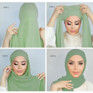 Femmes musulmanes en mousseline de soie Hijab avec capuchon Bonnet instantané en mousseline de soie Hijab Pinles châle foulard sous écharpe casquettes couverture bandeau