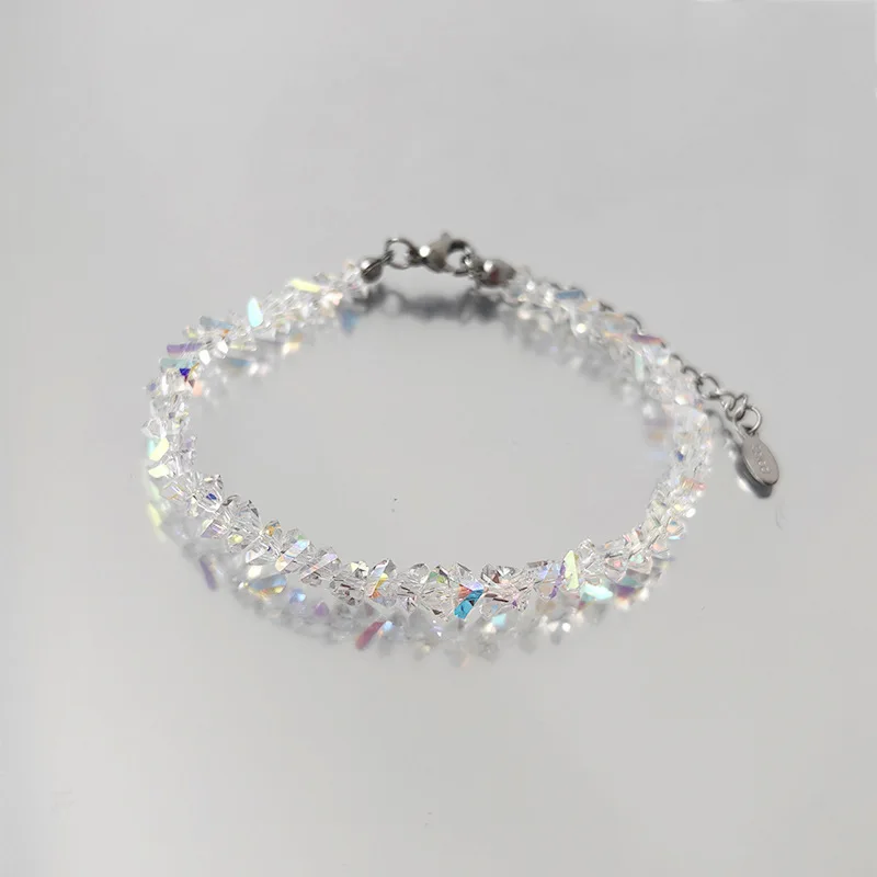 Bracelet de perles irrégulières en cristal Transparent brillant pour femmes, chaîne en verre rose multicolore coréenne sur la main, bijoux cadeaux pour filles