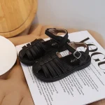 Sandales romaines évidées pour enfants, chaussures de plage pour garçons et filles, chaussures plates pour enfants, document solide, non ald, doux, nouvelle mode, 2025