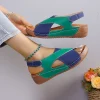 nouvelles femmes contraste couleur sandales à talons compensés été peep orteil chaussures de plage antidérapantes femme plate forme confortable romaine sandalias mujer
