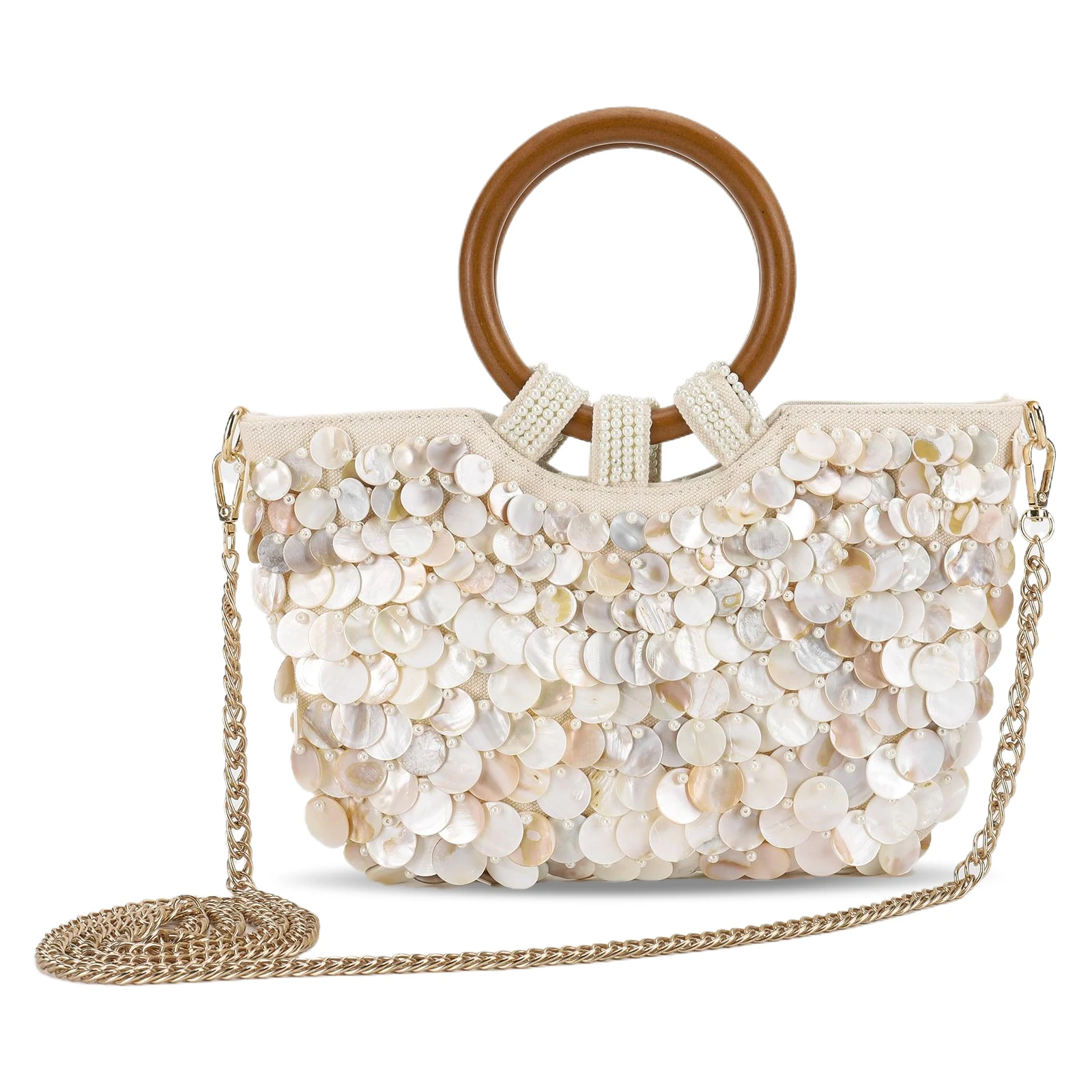 Pochette en perles de coquillage, sac à main fait à la main avec poignée supérieure, sac à main de soirée de luxe de styliste pour femmes, vacances d'été