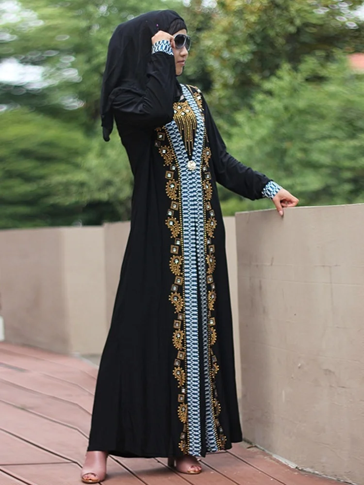 dubaï arabe islam abaya femmes musulmanes longue robe paillettes perles caftan robes élégantes épissure maxi robes islamique 2026 caftan