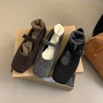 Mode bout carré polaire Flet ballerines femme hiver chaud laine Mary Jane chaussures dames marque Design élégant mocassins en peluche