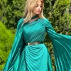 robe de soirée arabe avec cape plissée, robes de soirée a ligne pour les occasions formelles, taille personnalisée, longue robe de rharabe
