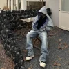 gris décontracté printemps surdimensionné réversible sweats à capuche femmes hommes streetwear vêtements à capuche avec doublure à carreaux sweat haut