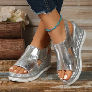 Femmes chaussures mode Peep Toe femmes sandales à talons compensés été à talons hauts bouche de poisson chaussures en cuir souple hauteur augmentant chaussures de plage