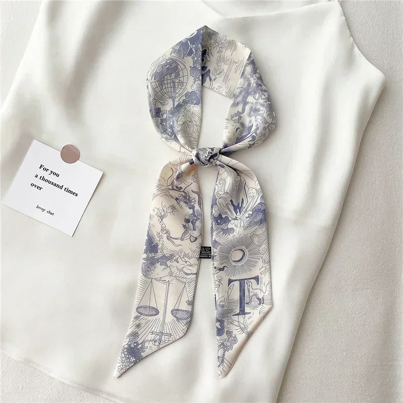 foulard skinny de luxe pour femmes, écharpe de sauna pour femmes, ruban de poignée de sac, bande de cheveux, impression de lettres, nouveau design pour dames, mode