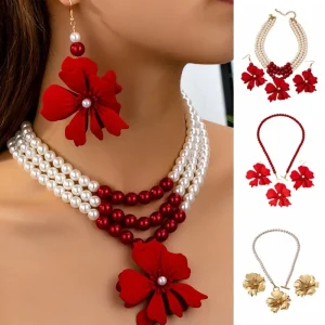 Ensemble de bijoux multicouches de luxe, léger et élégant, colliers à fleurs en métal exagéré, boucles d&rsquo;oreilles, collier irrégulier pour femmes, costume pour femmes