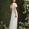 robe de mariée ivoire à manches courtes pour femme, ligne a, col en v, plissé, tulle, dos ouvert, bal de promo, tout ce qui est avec ceinture
