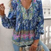 décontracté col en v à manches longues blouses chemises haut pour femme vintage rayonne coton imprimé fleuri blouse chemise automne boho plage blusas
