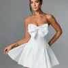 couleur unie a ligne robe de soirée femmes sexy nœud papillon bustier tubulaire mini robes moulante tempérament été nouvelle dame robes