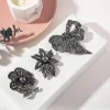 broches à nœud en strass noir pour femmes, épingle à plante en perles, épingles à revers en fleur, cadeaux de fête pour amis, accessoires bijoux