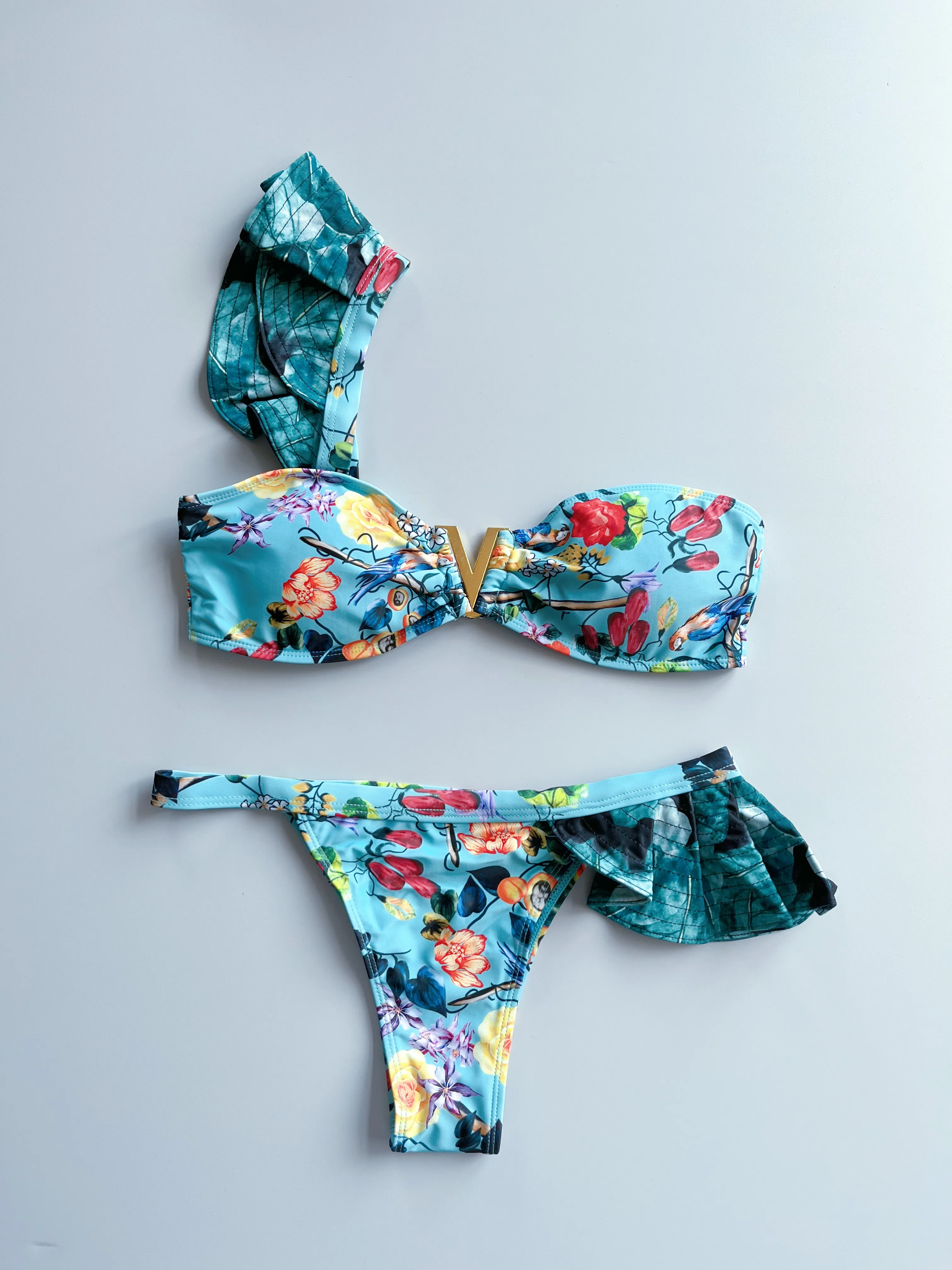 Deux pièces femmes Floral 2025 Push-Up à bretelles volants bandeau Bikini ensemble maillot de bain maillots de bain maillot de bain maillots de bain Biquini
