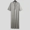 robe caftan pour hommes, couleur unie, manches mi longues, col en v, abaya, vêtements de prière, robe ihram pour l'été, usage quotidien