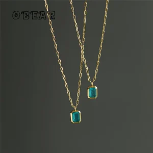 Collier pendentif en acier inoxydable plaqué or 18 carats pour femme, géométrique, vert, contre-indiqué, luxe, élégant, cadeau d&rsquo;anniversaire, bijoux