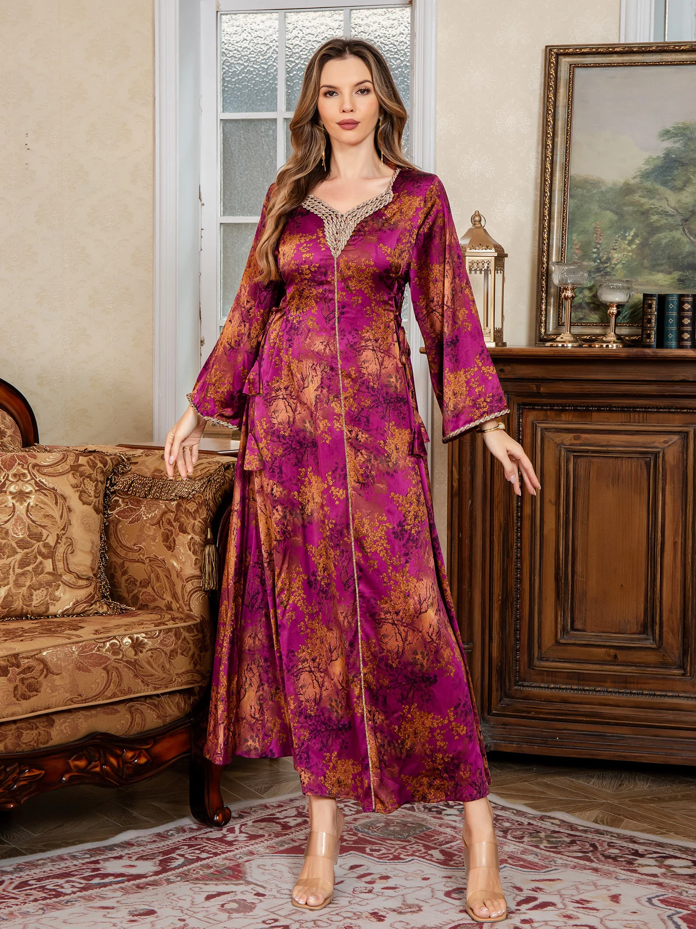 Nouvelle Robe imprimée musulmane pour femmes, parfaite pour un usage quotidien, élégante, mode moyen-orient, Abaya en Satin, Robe longue de dubaï saoudien Nouvelle Robe imprimée musulmane pour femmes, parfaite pour un usage quotidien, élégante, mode moyen-orient, Abaya en Satin, Robe longue de dubaï saoudien
