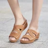 sandales orthopédiques à talons compensés pour femmes, chaussures d'été à bout ouvert, vintage, antidérapantes, en cuir, décontractées, plateforme, rétro, nouvelle collection