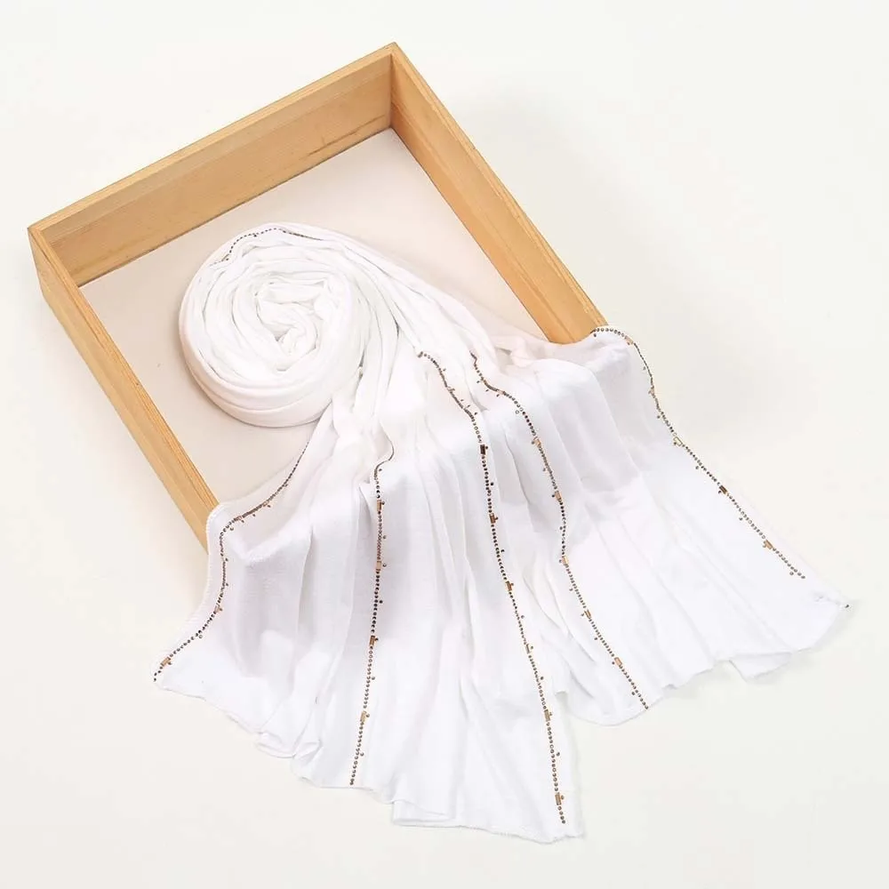 Mode élastique coloré perlé foulard respirant Hijab imprimé queue Turban Style indien couleur unie en mousseline de soie grand châle hommes
