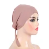 h048 coton uni cravate dos chapeaux turban musulman couleur pure extensible intérieur hijabs sous écharpe femmes foulard sous hijab bonnet