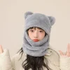 ensemble écharpe et casquette ours de style coréen, décontracté, garde au chaud, épais, protection du cou, couleur unie, pull d'hiver, casquette de cyclisme