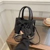 sac à main avec nœud en pu pour femmes, sac à bandoulière tendance, fourre tout carré de grande capacité, couleur unie, sac à bandoulière simple pour fête et vacances