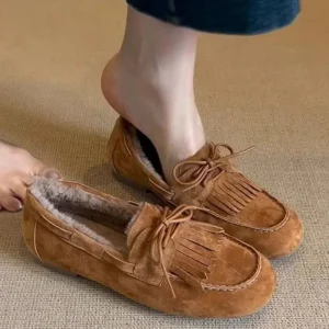 Chaussures pour femmes 2024 offre spéciale chaussures plates chaudes pour femmes chaussures plates décontractées quotidiennes femmes nœud papillon frange bout rond chaussures à fond souple dames